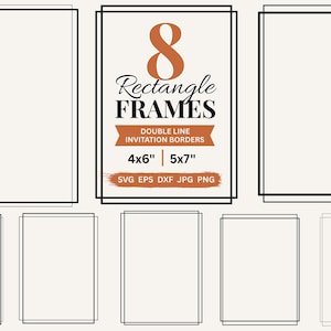 Double Line Border SVG Designs for Wedding Invitation Frame SVG Rectangle Border PNG, Canva Card Making Clipart Printable Png Frames Bundle
