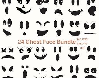 Ghost Face SVG Bundle PNG, Cute Halloween Clipart Pumpkin Carving, Jack O Lantern Faces Svg Png Jpg Dxf Eps, Scary Pumpkin Halloween Faces