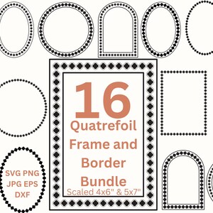 Bordures décoratives PNG quadrilobe cadres SVG élégant faire-part de mariage Clipart, faire des cartes d'invitation moderne Bundle cadres numériques Png Dxf Eps