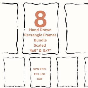 Bordures dessinées à la main PNG rectangle ondulé cadre SVG Invitation Clipart, faire des cartes d'invitation de mariage, cadres numériques Png Cricut coupe fichiers Dxf Eps