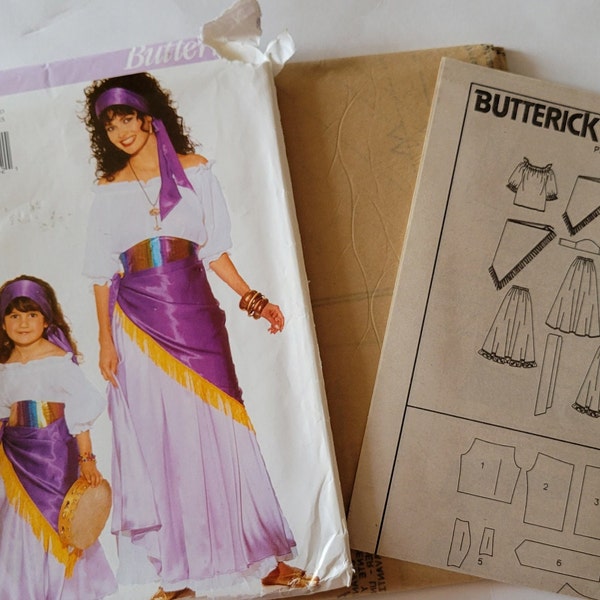 Traje de patrón de costura, madre hija gitana, patrones butterick 4653, tamaño de todos los tamaños incluidos, sin cortar impreso 1996