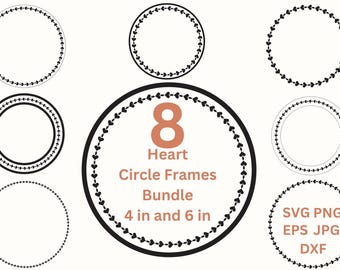 Marco de corazón Clipart Marco circular SVG Corona Monograma SVG, Letrero para colgar en la puerta y creación de tarjetas, Marco digital Clipart de San Valentín PNG