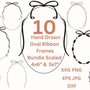 Whimsical Bow Frames SVG Hand Drawn Oval Borders PNG, Ribbon Clipart for Invitation Wedding Invite & Greeting Card Making Digital Frames PNG