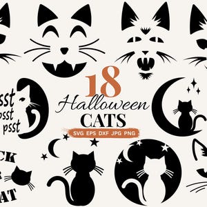 Pumpkin Carving SVG Halloween Cats Face Scary PNG Clipart, Jack O Lantern Svg Dxf Eps, Cat and Moon Vector Design, Cricut & Laser Cut Files