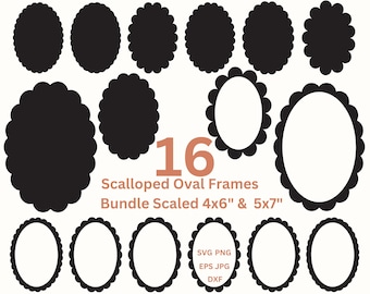 Scalloped Oval Frame SVG Scallop Border PNG Invitation Shapes, Wedding Invite Card Making & Label, Frame Template Digital Frames Png Dxf Eps