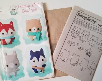 Sewing Pattern Stuffed Toy Plush Fox Wolf Bear or Bunny, Simplicity Patterns H0257 Tea Cup Lion Designs Animal Stuffed Animal, Uncut