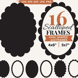 Scalloped Oval Frame SVG Scallop Border PNG Invitation Shapes, Wedding Invite Card Making & Label, Frame Template Digital Frames Png Dxf Eps