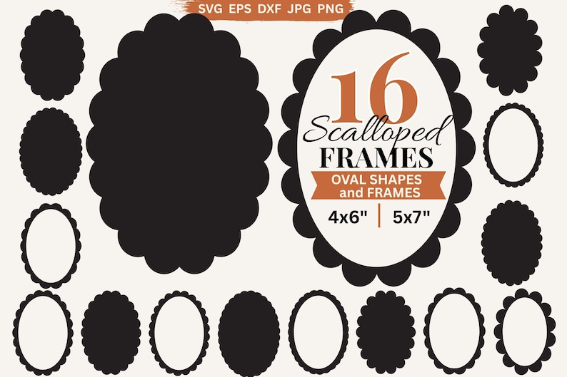 Scalloped Oval Frame SVG Scallop Border PNG Invitation Shapes, Wedding Invite Card Making & Label, Frame Template Digital Frames Png Dxf Eps