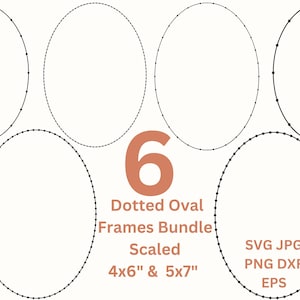 May include: A set of six dotted oval frames in various sizes. The frames are 4x6 inches and 5x7 inches. The frames are perfect for adding a touch of elegance to your photos, artwork, or crafts.