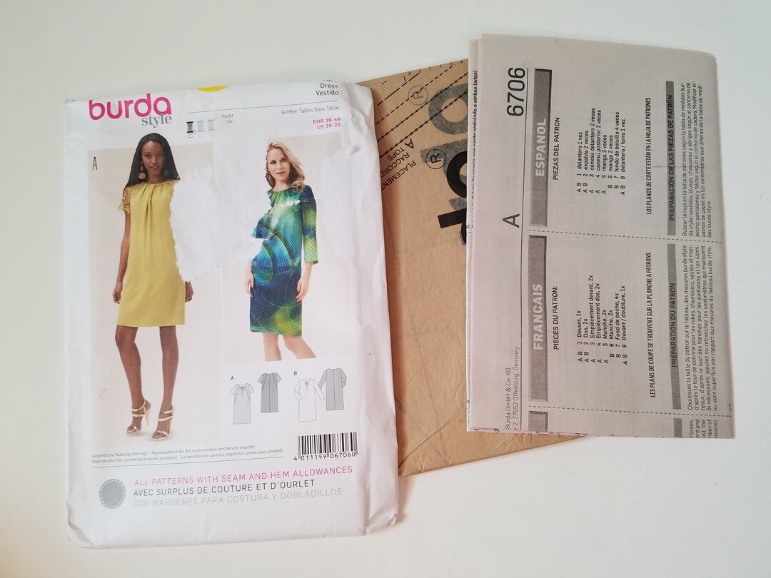 Dress Sewing Pattern, Womens Dresses, Burda 6706, Size 10 12 14 16 18 ...