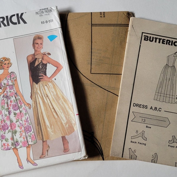 Sewing Pattern Womens Formal Dress One Shoulder Vintage 80s Butterick Patterns 3582 Size 6 8 10 Prom Evening Dress Uncut Printed 1985