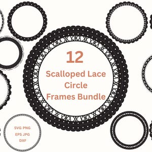 Lace Borders SVG ausgebogter Kreis Rahmen PNG Hochzeitseinladung Einladen Kartenherstellung & Etiketten, Jakobsmuschel Rahmen SVG Digitale Rahmen Png Dxf Eps