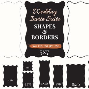 Golvende rechthoek SVG, geschulpte rand SVG, Cricut trouwuitnodiging set, trouwuitnodiging vorm SVG, golvende rand, vectorbord, lasersnijbestand DXF
