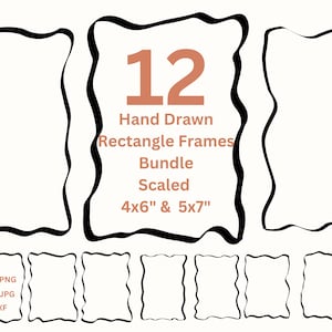 Bordures dessinées à la main PNG rectangle ondulé cadre SVG Invitation Clipart, faire-part de mariage et fabrication de cartes, cadres numériques Png papeterie bordure Eps