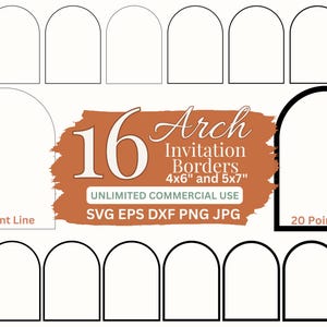 Arch Frame Clipart Bundle Wedding Invitation Border SVG, Cake Topper Frame PNG Card Making, Simple Line Borders Vector Laser Cut File DXF