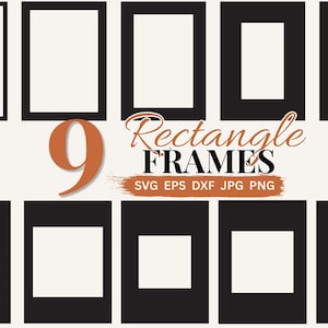 Thick Picture Frame Laser Cut Files SVG Photo Mat Printable Bundle, Retro Rectangle Borders PNG Wedding Invite Card Making Digital Frame PNG