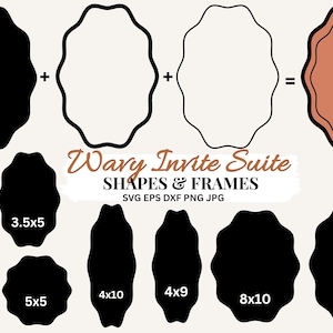 Oval Wavy Borders SVG Squiggle Frames PNG Wedding Invitation Shapes, Invite Card Making & Labels, Laser Cut File Bundle Svg Png Jpg Dxf Eps