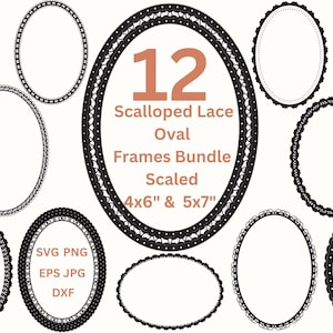 Lace Borders SVG ausgebogter ovaler Rahmen PNG Hochzeitseinladung Einladen Kartenherstellung & Etiketten, Scallop Rahmen SVG Digitale Rahmen Png Dxf Eps