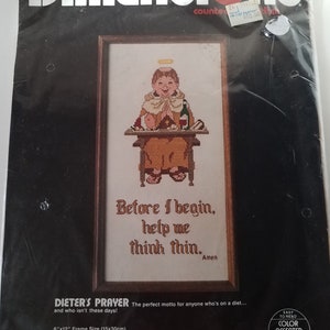 Vintage 80s Dimensions Counted Cross Stitch Kit: Dieter&#39;s Prayer Framed 6x12&quot;