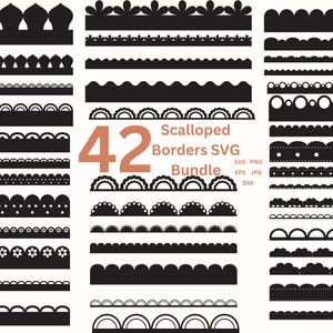 Scalloped Borders SVG Bundle Seamless Border PNG Clipart Laser Cut File, Dekoracyjne zaproszenia ślubne Tworzenie kartek i scrapbooking Cyfrowa granica