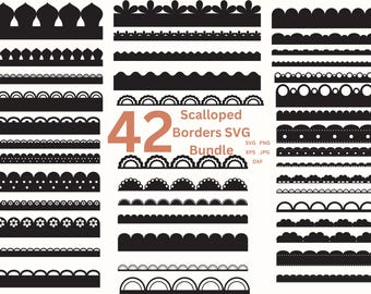 Scalloped Borders SVG Bundle Seamless Border PNG Clipart Laser Cut File, Decorative Wedding Invite Card Making & Scrapbooking Digital Border