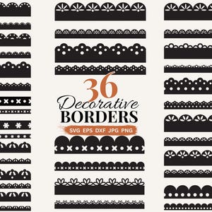 Scalloped Border SVG Bundle Seamless Border PNG Clipart Laser Cut File, Decorative Wedding Invite Card Making & Scrapbooking Digital Borders