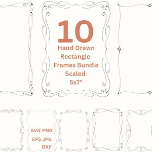 Cadres fantaisistes dessinés à la main Rectangle Doodle bordures PNG faire-part de mariage Clipart, faire des cartes d'invitation, cadres numériques Png coupe fichier Eps