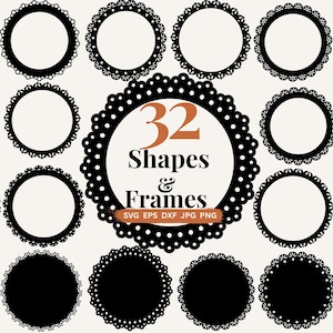 Scalloped Circle SVG Bundle Lace Frame Clipart Wedding Invitation Shape Templates, Invite Card Making PNG, DXF Laser Cut Files Cricut Design