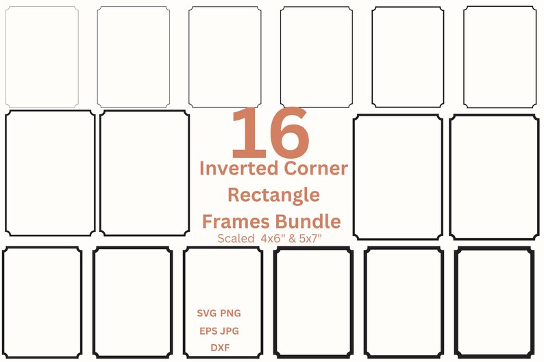Ute Inverted Border Rectangle Frame SVG Bundle Simple Line Borders Vector Wedding ...