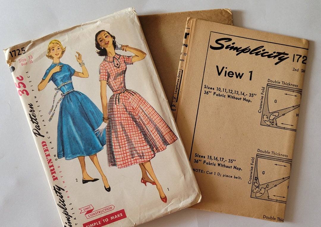 Dress Sewing Pattern for Women Vintage Simplicity 1725 1950s - Etsy