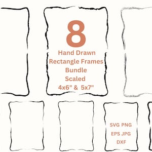 Bordures dessinées à la main PNG rectangle ondulé cadre SVG Invitation Clipart, faire-part de mariage et fabrication de cartes, cadres numériques Png papeterie bordure Eps