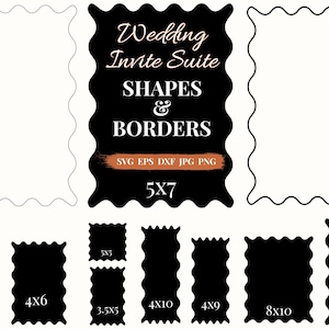 Conjunto de modelos de convites de casamento ondulados para Cricut, com bordas retangulares para confecção de cartões, arquivos SVG para corte a laser, DXF e EPS.