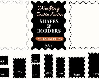 Conjunto de modelos de convites de casamento ondulados para Cricut, com bordas retangulares para confecção de cartões, arquivos SVG para corte a laser, DXF e EPS.