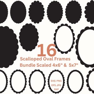 Scalloped Oval Frame SVG Scallop Border PNG Invitation Shapes, Wedding Invite Card Making & Label, Frame Template Digital Frames Png Dxf Eps
