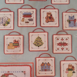 Vintage Counted Cross Stitch Pattern Kit Christmas Ornaments 90s Bucilla 82948, Victorian Christmas Cross Stitch Kit New 1991