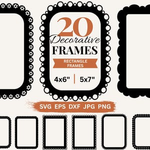 Cornice rettangolare smerlata SVG, design per bordi per la creazione di biglietti, cornice per scrapbooking Cricut, file SVG per taglio laser, cornici stampabili PNG Canva