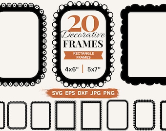 Cadre rectangulaire festonné SVG, bordures pour la création de cartes, cadres photo pour scrapbooking Cricut, fichiers de découpe laser SVG, cadres imprimables PNG pour Canva
