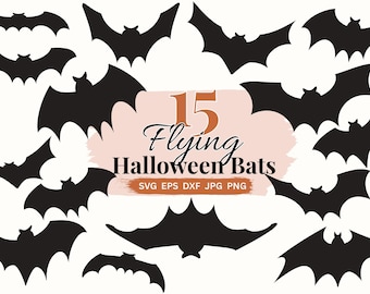 Halloween-Cliparts mit fliegenden Fledermäusen (SVG-Bundle): Vampirfledermaus (PNG), Herbst-Türhänger (SVG), Halloween-Schild (SVG), gruselige Fußmatte mit Fledermaus (Laserschnittdatei, Vektor)