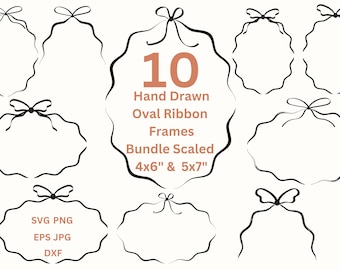 Wavy Frame With Bow Clipart Png Coquette Frame PNG Hand Drawn Oval Frame Svg, Illustration for Wedding Invite Card Making Digital Frames PNG
