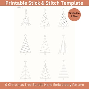 Stick and Stitch Christmas Designs Hand Embroidery Pattern PDF, Stick & Stitch Printable Template, Christmas Tree Winter Embroidery Sampler