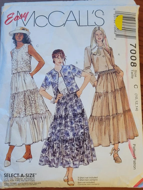 Tiered Skirt Sewing Patterns for Womens Tops and Long Maxi, Vintage 90s  McCalls 7008, Size 10 12 14 Uncut