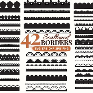 Scalloped Borders SVG Bundle Seamless Border PNG Clipart Laser Cut File, Decorative Wedding Invite Card Making & Scrapbooking Digital Border
