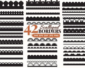 Scalloped Borders SVG Bundle Seamless Border PNG Clipart Laser Cut File, Decorative Wedding Invite Card Making & Scrapbooking Digital Border
