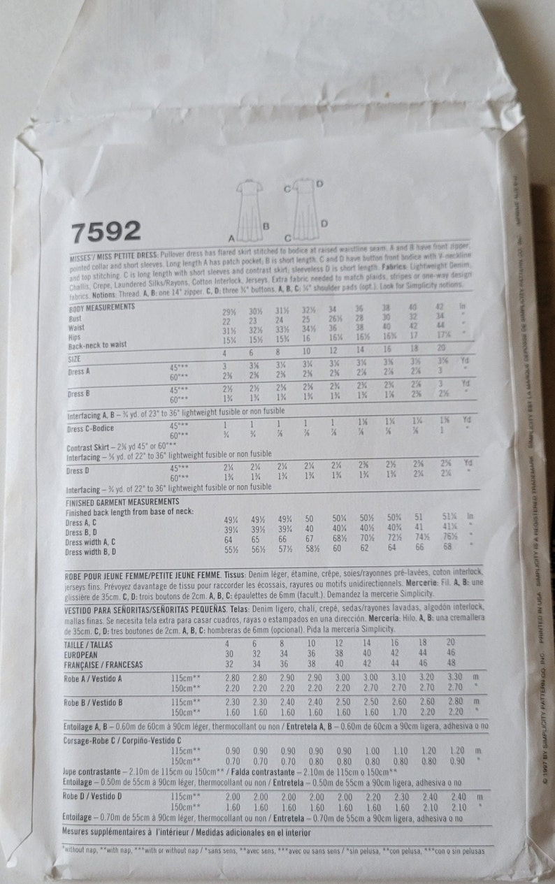 Casual Dress Sewing Patterns Womens Dresses Vintage 90s Simplicity