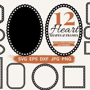 Lace Borders SVG Scalloped Shapes SVG Heart Frame Clipart Scallop Frames Svg, Wedding Invitation Card Making, Vector Frame Digital Frames
