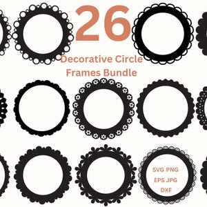 Geschulpte cirkel SVG-frames en randen PNG-uitnodigingsvormen, bruiloft uitnodigingskaarten maken, lasergesneden bestandsbundel digitale fotolijsten png dxf eps