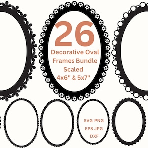 Scalloped Oval Frame SVG Decorative Borders PNG Invitation, Wedding Invite Card Making & Label, Frame Template Digital Frames Png Dxf Eps