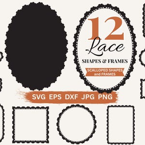 Lace Border SVG Scallop Frames Svg Lace Frame Clipart Scalloped Shapes Svg, Wedding Invitation Card SVG Cricut Invite Card Making Vector