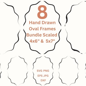 Hand Drawn Oval Frame SVG Bundle Wavy Border Png Squiggle Frames Clipart, Wedding Invitation Border SVG Whimsical Frame Vector