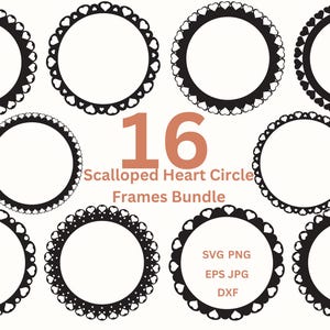 Scalloped Circle Frame SVG Bundle Heart Borders PNG Wedding Invitation Clipart, Wedding Invite Card Making Monogram Frame Digital Frames Png
